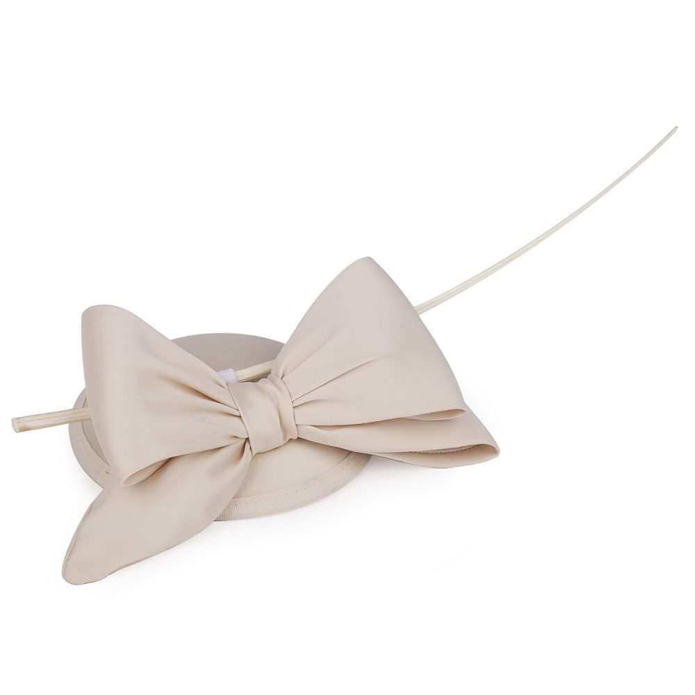 Mini Domed Single Bow Fascinator Hat in all Satin Fabric.Classic Minimalist Formal & Elegant Hatinator.6 Classic Colours – Ivory - Image 4