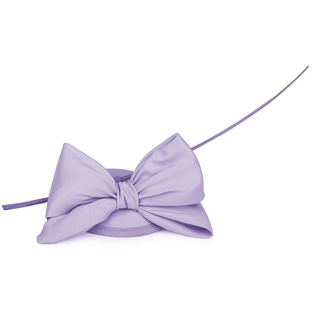 Mini Domed Single Bow Fascinator Hat in all Satin Fabric.Classic Minimalist Formal & Elegant Hatinator.6 Classic Colours – Lavender - Image 4