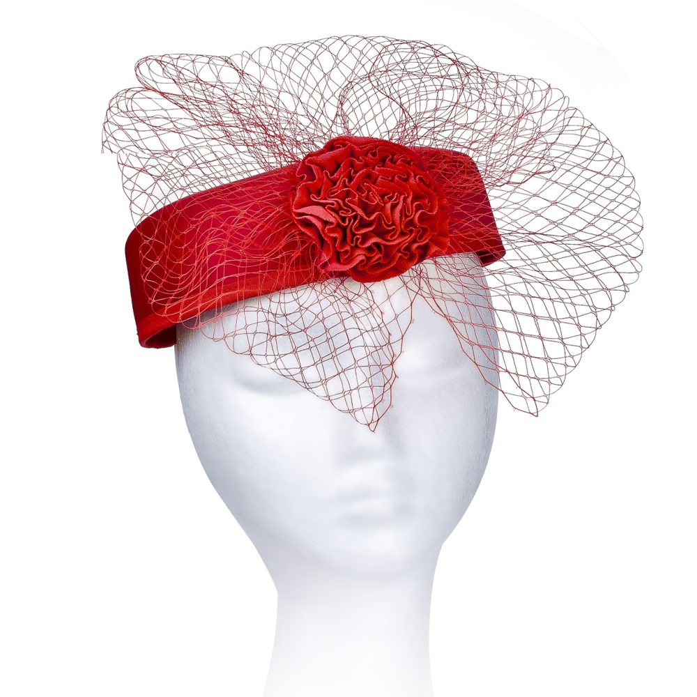 Pillbox Fascinator Headwear.Classic Minimal Style Corsage Hat and Net Bow.Bridal or Races 4 Stunning Colours. - Classic Red - Image 4