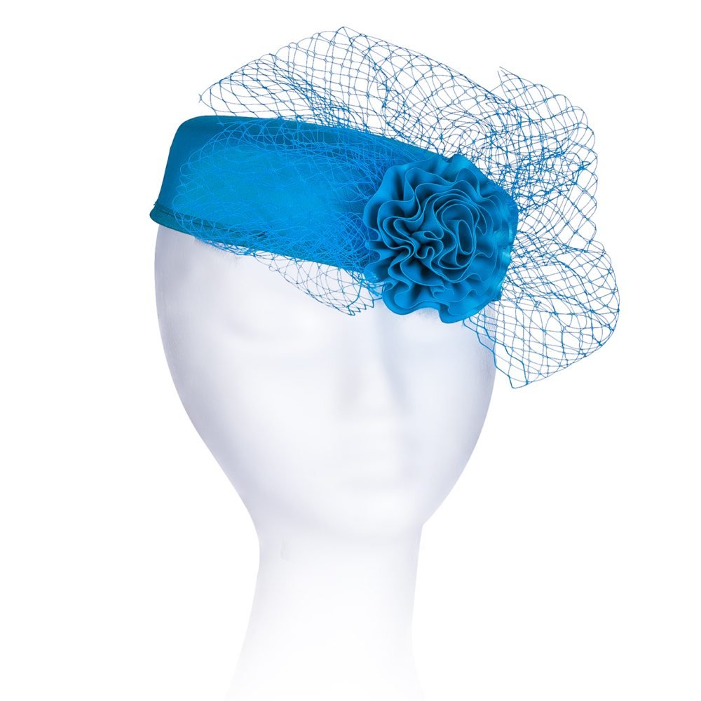 Pillbox Fascinator Headwear.Classic Minimal Style Corsage Hat and Net Bow.Bridal or Races 4 Stunning Colours. - Turquoise Blue - Image 4