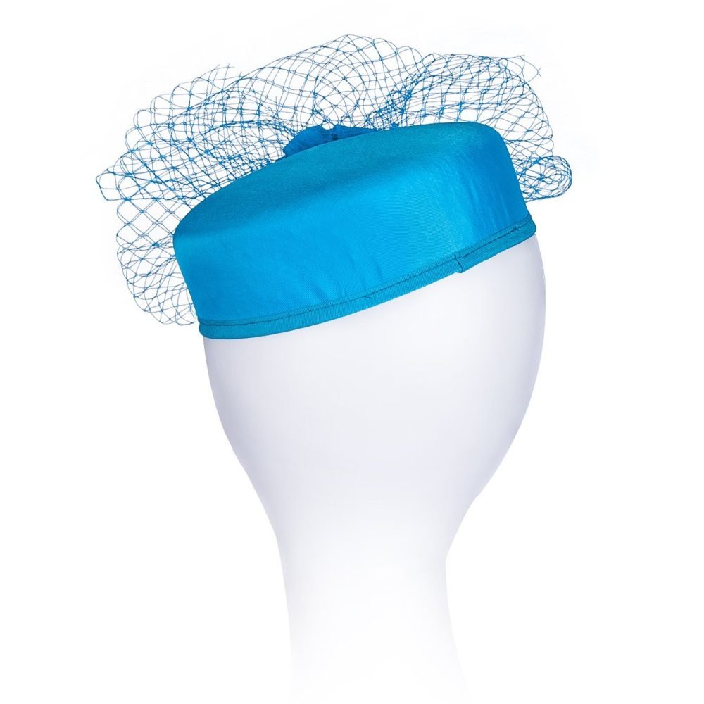 Pillbox Fascinator Headwear.Classic Minimal Style Corsage Hat and Net Bow.Bridal or Races 4 Stunning Colours. - Turquoise Blue - Image 6