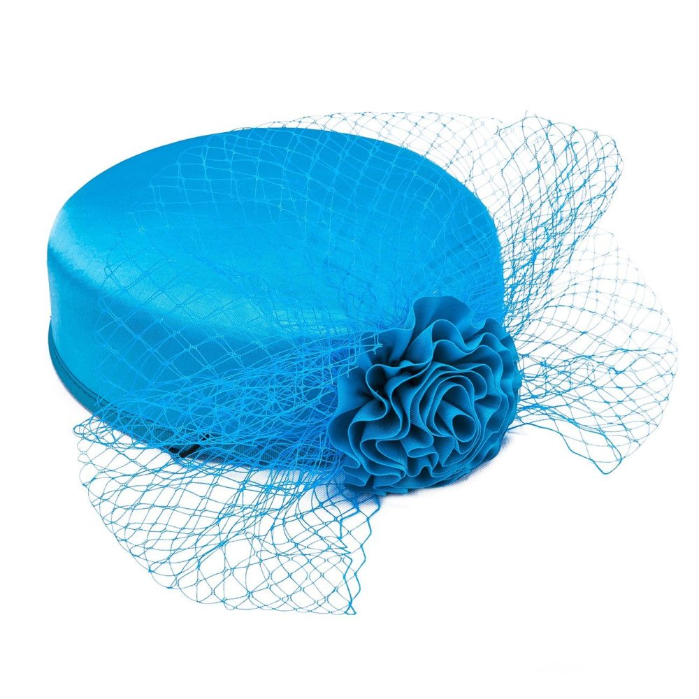 Pillbox Fascinator Headwear.Classic Minimal Style Corsage Hat and Net Bow.Bridal or Races 4 Stunning Colours. - Turquoise Blue - Image 7
