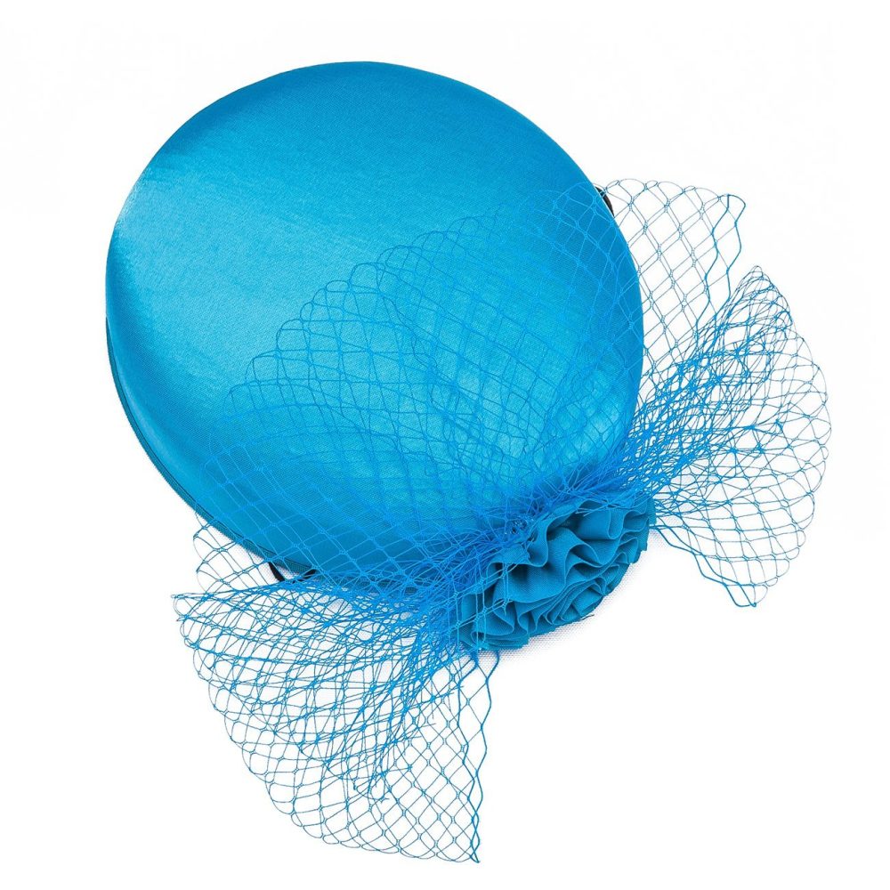 Pillbox Fascinator Headwear.Classic Minimal Style Corsage Hat and Net Bow.Bridal or Races 4 Stunning Colours. - Turquoise Blue - Image 8