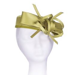 Satin Pillbox Fascinator Clean Defined Simple Classic Shape. Pearlized Finish Bows & Tails on Cap Shape Hatinator. 6 Colors - Gold