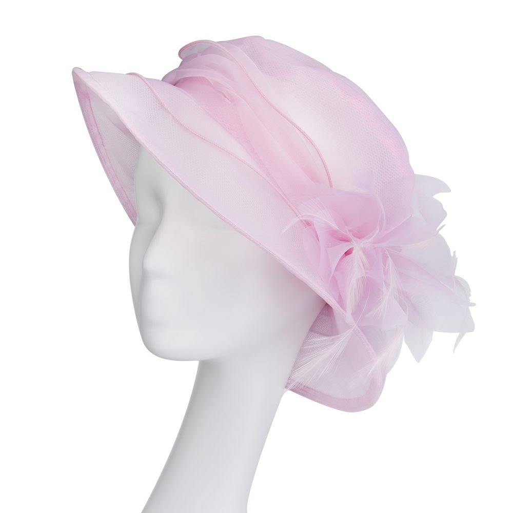 Light Organza Fascinator Headwear Hat, Mushroom-Dish Style, Soft Structured Layers Chiffon Brimmed, Foldable Crease Free - Light Pink - Image 4