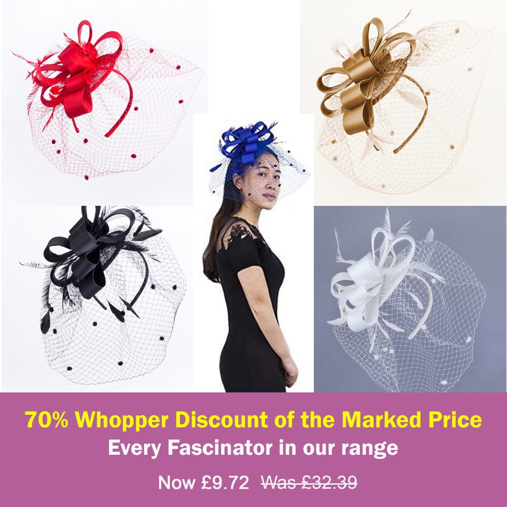 Statement Fascinator With Layered Satin Bows, Net Veil, Feather Plumes, Sinamay Fabric Base, 6 Stunning Colours - Red - Image 2