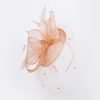 Large Veiled Fascinator in Structured Shapes, Sinamay Fabric on a Dome, Large Net Veil & Petite Feathers – Stunning! - Coral Peach - Thumbnail Image 4