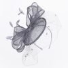 Large Veiled Fascinator in Structured Shapes, Sinamay Fabric on a Dome, Large Net Veil & Petite Feathers – Stunning! - Grey - Thumbnail Image 4