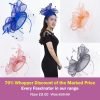 Large Veiled Fascinator in Structured Shapes, Sinamay Fabric on a Dome, Large Net Veil & Petite Feathers – Stunning! - Coral Peach - Thumbnail Image 2