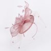 Large Veiled Fascinator in Structured Shapes, Sinamay Fabric on a Dome, Large Net Veil & Petite Feathers – Stunning! - Rosy Mauve - Thumbnail Image 4