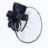 Wide Brim Statement Fascinator Headwear with Satin Structured Bows Corsage Minimalistic Bridal or Royal Ascot Hatinator - Black - Thumbnail Image 4