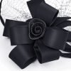 Wide Brim Statement Fascinator Headwear with Satin Structured Bows Corsage Minimalistic Bridal or Royal Ascot Hatinator - Black - Thumbnail Image 5