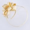 Wide Brim Statement Fascinator Headwear with Satin Structured Bows Corsage Minimalistic Bridal or Royal Ascot Hatinator - Buttercup Beige - Thumbnail Image 4