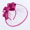 Wide Brim Statement Fascinator Headwear with Satin Structured Bows Corsage Minimalistic Bridal or Royal Ascot Hatinator - Cerise Pink - Thumbnail Image 4