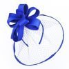 Wide Brim Statement Fascinator Headwear with Satin Structured Bows Corsage Minimalistic Bridal or Royal Ascot Hatinator - Electric Blue - Thumbnail Image 4
