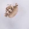 Statement Fascinator Headwear Veiled Net with Pillbox Base, Structured Satin Rose Corsage & Curls. Simple Elegant Solid Colour - Champagne - Thumbnail Image 4