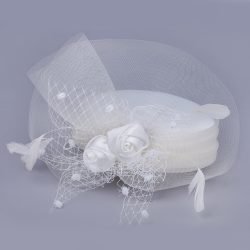 Satin Pillbox Fascinator Clean Defined Classic Shape Corsage, Structured Net & Veil Hatinator – Stunning Statement Piece - Off White
