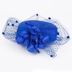Pillbox Hat Fascinator Headwear.Vintage Style Lace Corsage & Net Bow.Bridal or Races 5 Stunning Colours. Janeo Fascinators - Electric Blue