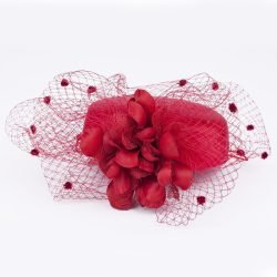 Pillbox Hat Fascinator Headwear.Vintage Style Lace Corsage & Net Bow.Bridal or Races 5 Stunning Colours. Janeo Fascinators - Red