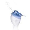 Dome Pillbox Fascinator, Minimalistic Style, All Satin with curled Roses & Quill. Elegant Headwear 7 Colours - Light Blue - Thumbnail Image 4