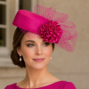 Pillbox Fascinator Headwear.Classic Minimal Style Corsage Hat and Net Bow.Bridal or Races 4 Stunning Colours. - Geisha Cerise Pink - Thumbnail Image 1