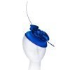 Dome Pillbox Fascinator, Minimalistic Style, All Satin with curled Roses & Quill. Elegant Headwear 7 Colours - Royal Blue - Thumbnail Image 4