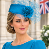 Pillbox Fascinator Headwear.Classic Minimal Style Corsage Hat and Net Bow.Bridal or Races 4 Stunning Colours. - Turquoise Blue - Thumbnail Image 1