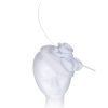 Dome Pillbox Fascinator, Minimalistic Style, All Satin with curled Roses & Quill. Elegant Headwear 7 Colours - White - Thumbnail Image 4