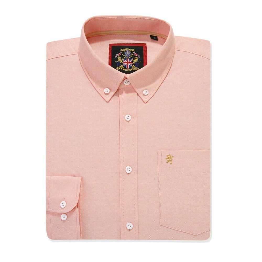 Mens English Oxford Shirt Button Down. Casual Office Work Weekender by Janeo British Apparel. Somerset Peachy Peach - Image 5