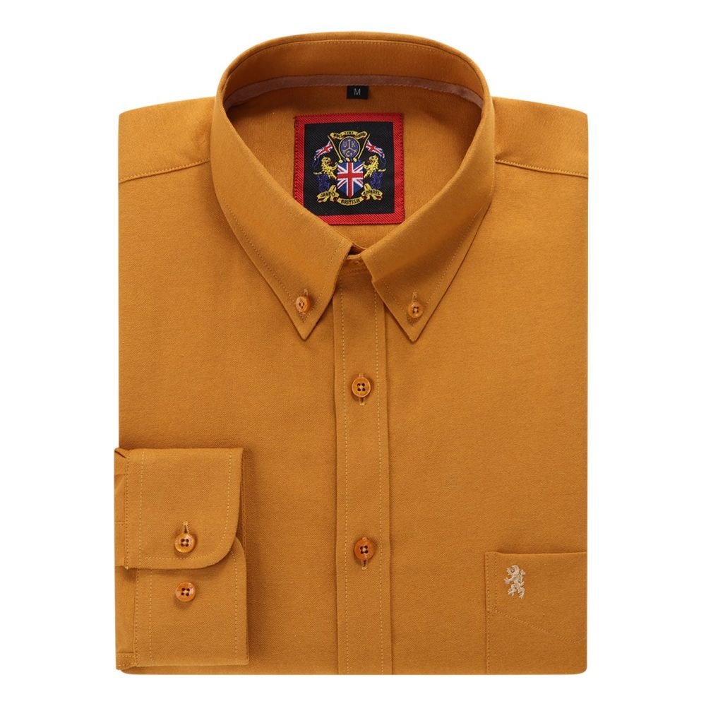 Mens English Oxford Shirt Button Down. Casual Office Work Weekender by Janeo British Apparel. Mustard - Image 5