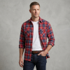 Mens Flannel Shirt Lumberjack Plaid Check Cotton Patch Pockets Shacket Designer by Janeo British Apparel. Shakespear Red - Thumbnail Image 2