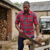 Mens Flannel Shirt Lumberjack Plaid Check Cotton Patch Pockets Shacket Designer by Janeo British Apparel. Shakespear Red - Thumbnail Image 1