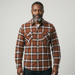 Mens Flannel Shirt Lumberjack Plaid Check Cotton Patch Pockets Shacket Designer  by Janeo British Apparel. Sienna Soft Brown