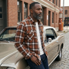 Mens Flannel Shirt Lumberjack Plaid Check Cotton Patch Pockets Shacket Designer  by Janeo British Apparel. Sienna Soft Brown - Thumbnail Image 3
