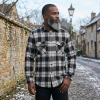 Mens Flannel Shirt Lumberjack Plaid Check Cotton Patch Pockets Shacket Designer  by Janeo British Apparel. The Classic Black & White - Thumbnail Image 1