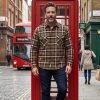 Mens Flannel Shirt Lumberjack Plaid Check Cotton Patch Pockets Shacket Designer  by Janeo British Apparel. Citrine Olive Green - Thumbnail Image 2