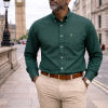 Mens English Oxford Shirt Button Down. Casual Office Work Weekender by Janeo British Apparel. Green - Thumbnail Image 1