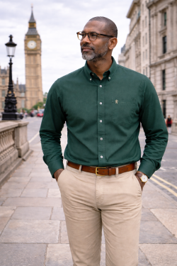 Mens English Oxford Shirt Button Down. Casual Office Work Weekender by Janeo British Apparel. Green
