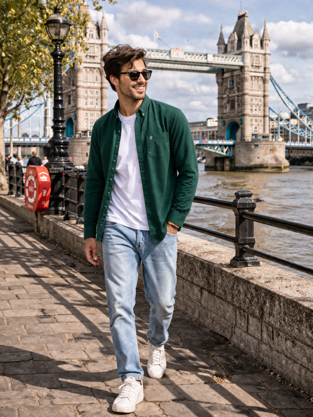 Mens English Oxford Shirt Button Down. Casual Office Work Weekender by Janeo British Apparel. Green - Image 2