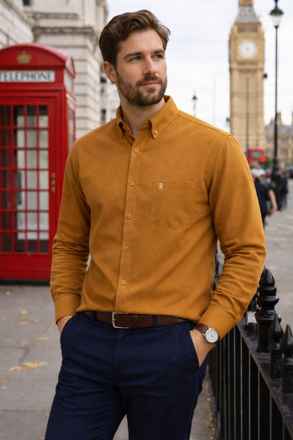 Mens English Oxford Shirt Button Down. Casual Office Work Weekender by Janeo British Apparel. Mustard - Image 1