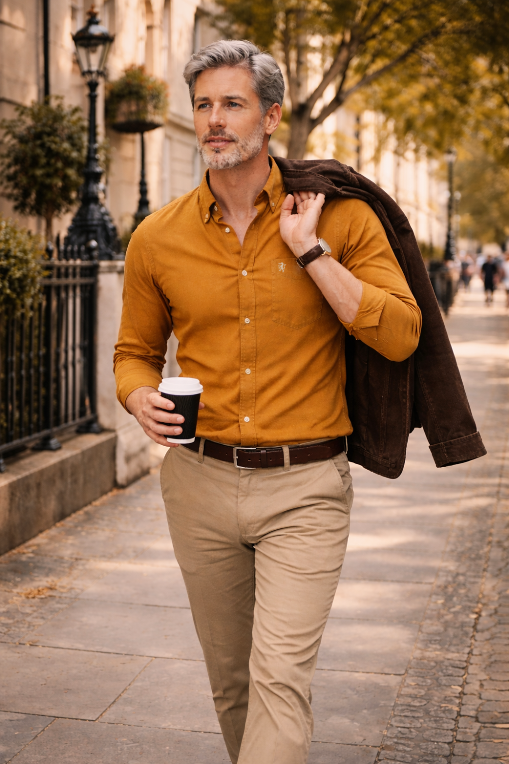 Mens English Oxford Shirt Button Down. Casual Office Work Weekender by Janeo British Apparel. Mustard - Image 3