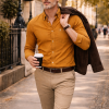 Mens English Oxford Shirt Button Down. Casual Office Work Weekender by Janeo British Apparel. Mustard - Thumbnail Image 3