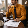 Mens English Oxford Shirt Button Down. Casual Office Work Weekender by Janeo British Apparel. Mustard - Thumbnail Image 2