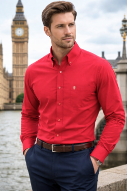 Mens English Oxford Shirt Button Down. Casual Office Work Weekender by Janeo British Apparel. Red