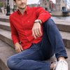 Mens English Oxford Shirt Button Down. Casual Office Work Weekender by Janeo British Apparel. Red - Thumbnail Image 3