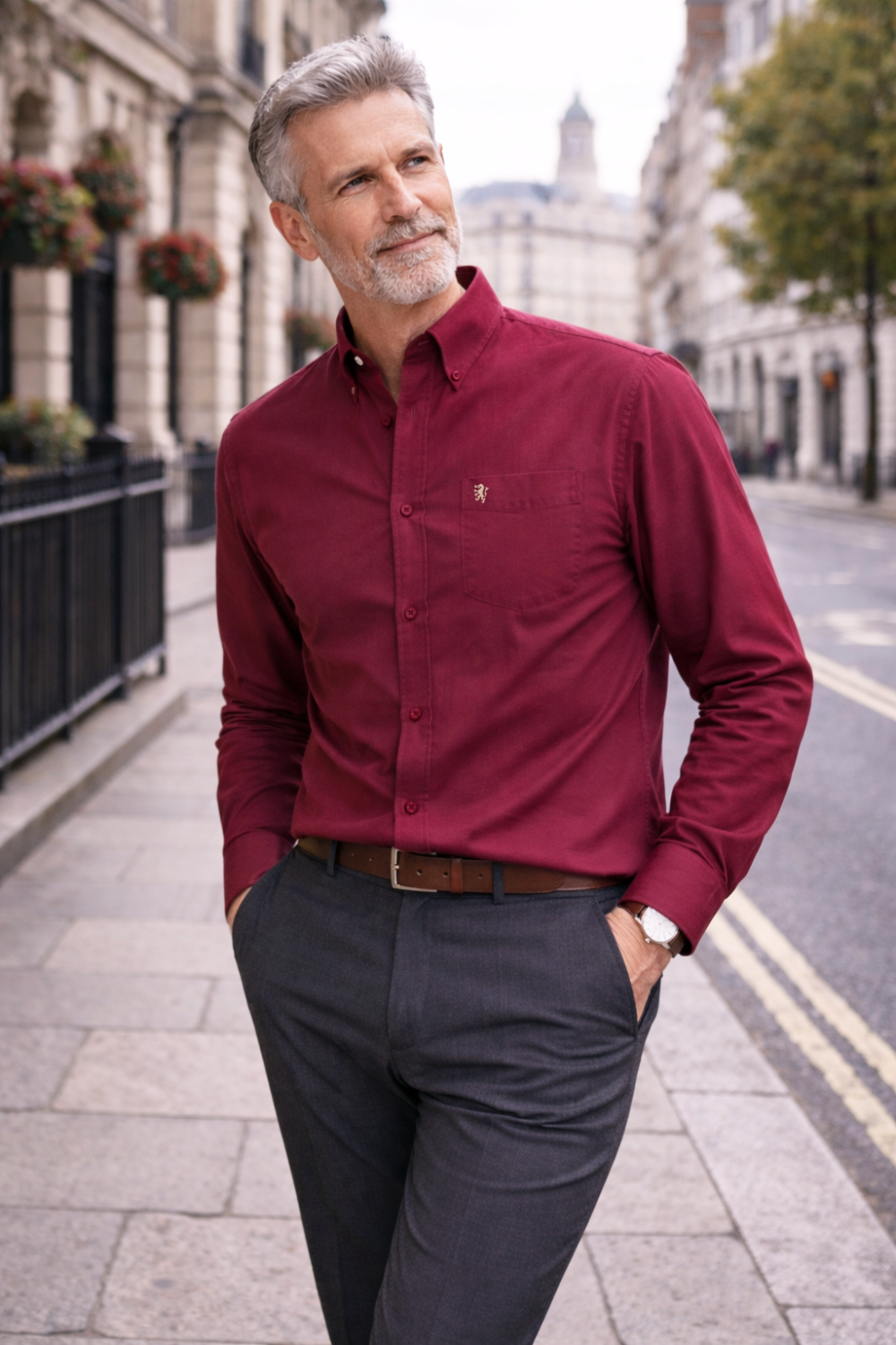 Mens English Oxford Shirt Button Down. Casual Office Work Weekender by Janeo British Apparel. Wine - Image 1