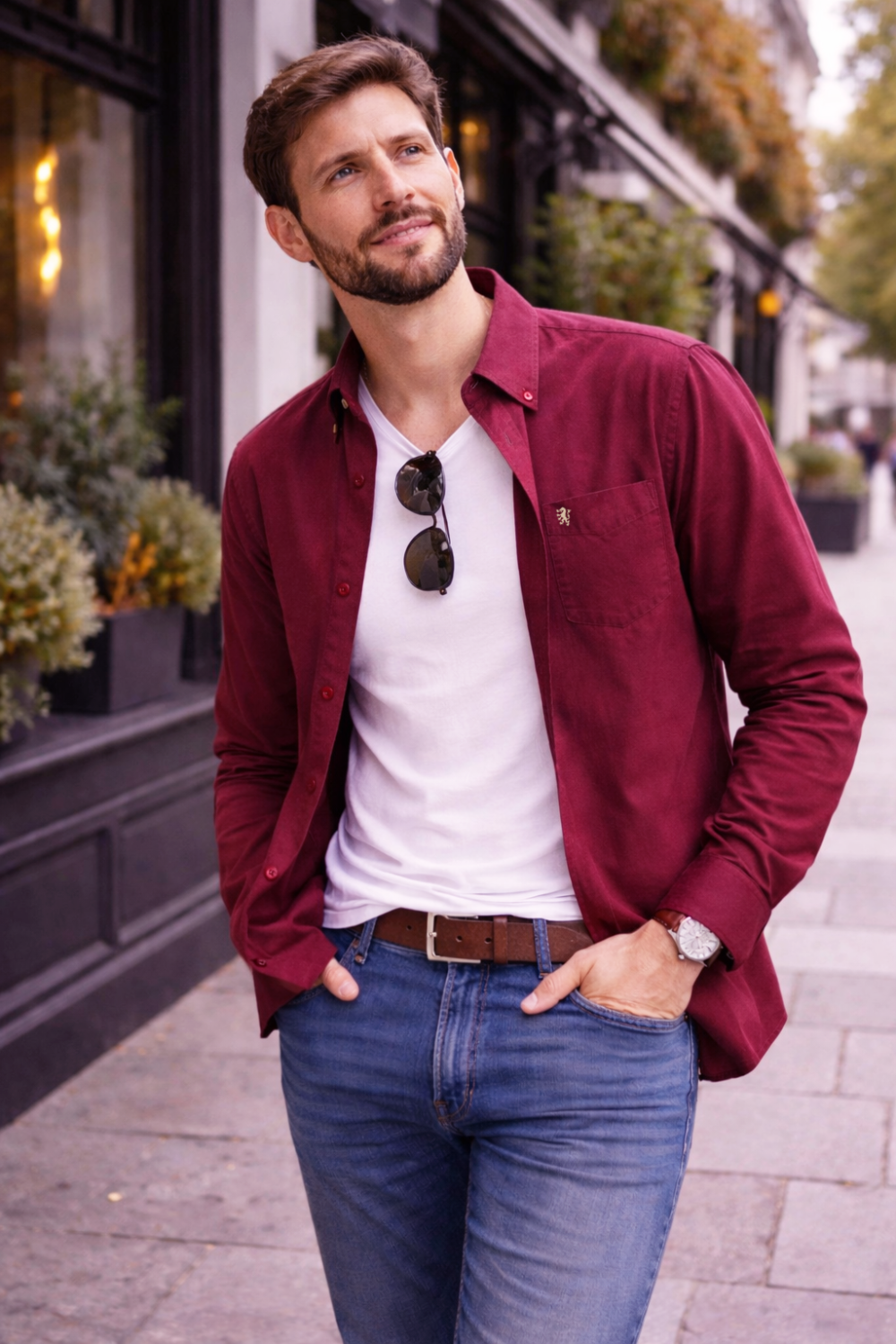 Mens English Oxford Shirt Button Down. Casual Office Work Weekender by Janeo British Apparel. Wine - Image 3