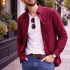 Mens English Oxford Shirt Button Down. Casual Office Work Weekender by Janeo British Apparel. Wine - Thumbnail Image 3