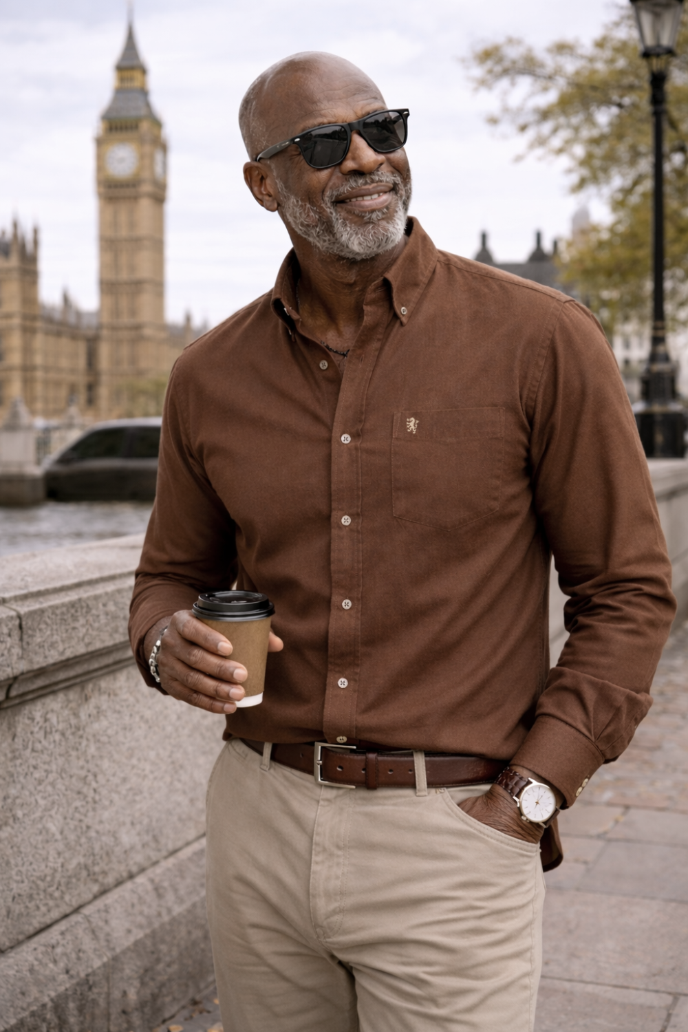 Mens English Oxford Shirt Button Down. Casual Office Work Weekender by Janeo British Apparel. Mocha Brown - Image 1