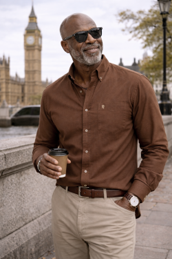 Mens English Oxford Shirt Button Down. Casual Office Work Weekender by Janeo British Apparel. Mocha Brown